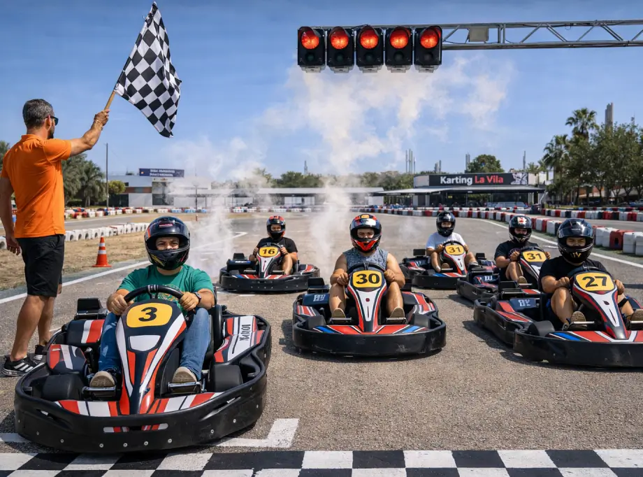Grupo disfrutando karting