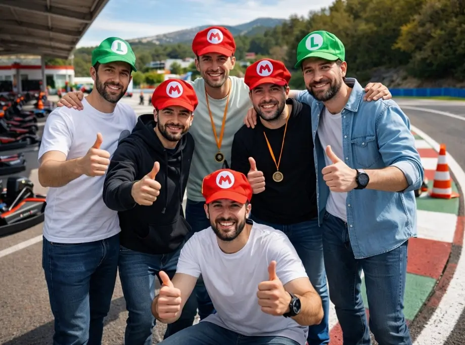 Grupo de amigos en karting